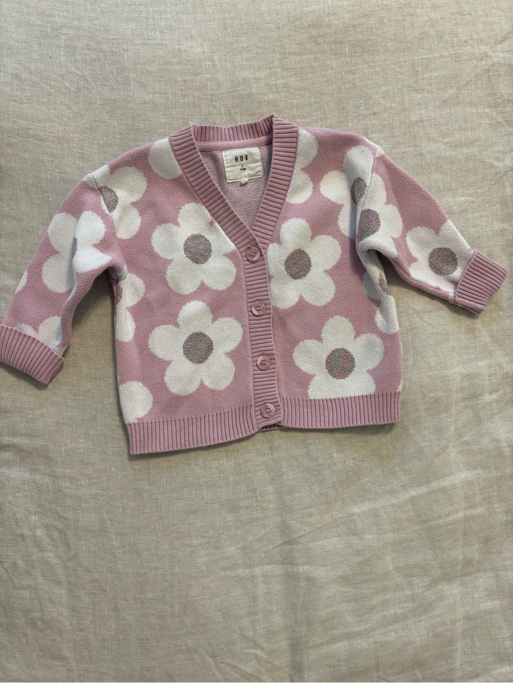 Huxbaby Pink Flower Cardigan Sweater 12-18M
